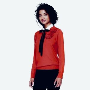 Kate Spade Classic Preppy Cotton & Cashmere Red Crewneck Sweater w/ Rosettes XS